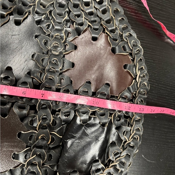 Leather Double big Woven 60s Vintage boho rustic handbag tote - Picture 11 of 12